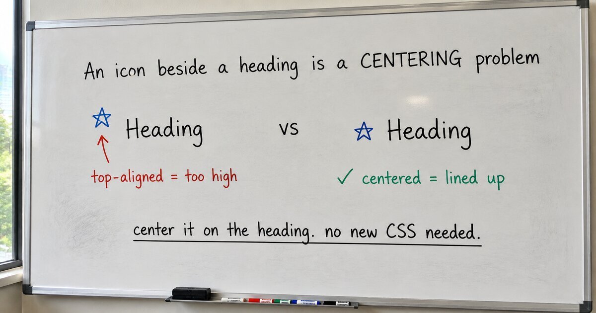For an icon next to a heading, reach for centering, not text-box-trim